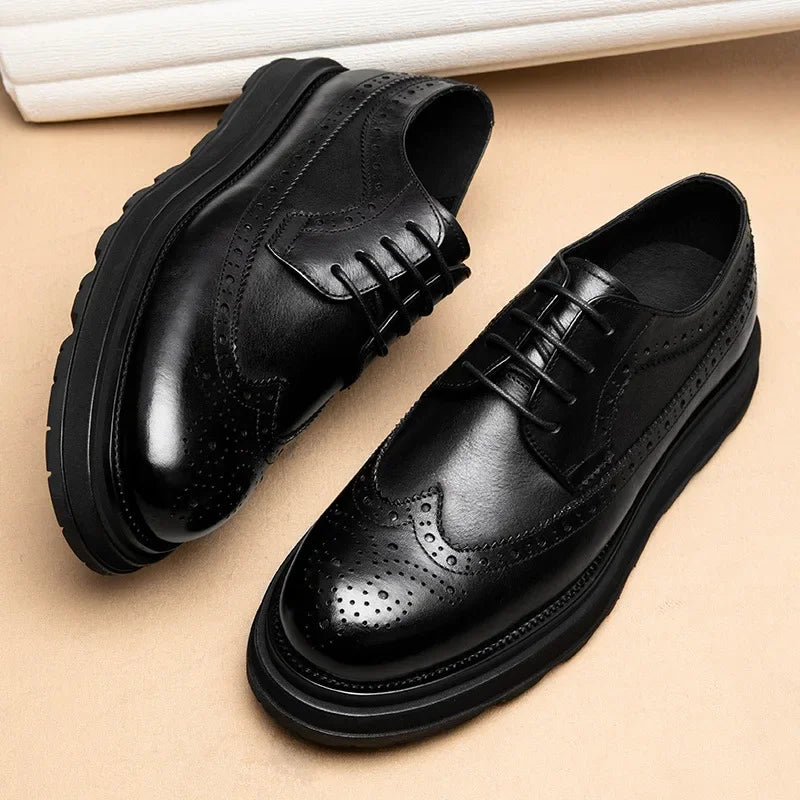 British Men’s Leather Shoes – Thick Sole Retro Brogues for Wedding & Business - Valmmont