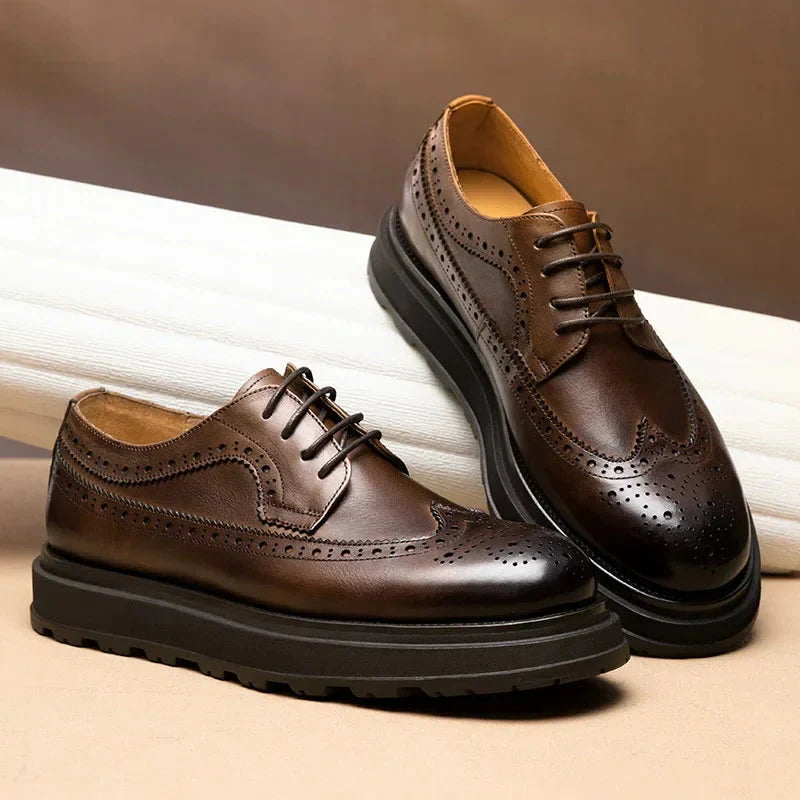 British Men’s Leather Shoes – Thick Sole Retro Brogues for Wedding & Business - Valmmont