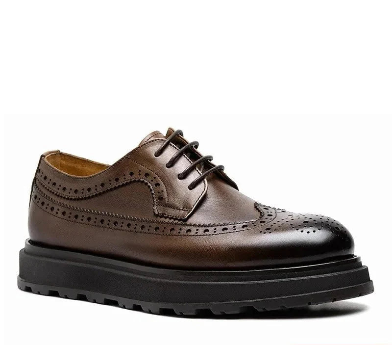 British Men’s Leather Shoes – Thick Sole Retro Brogues for Wedding & Business - Valmmont