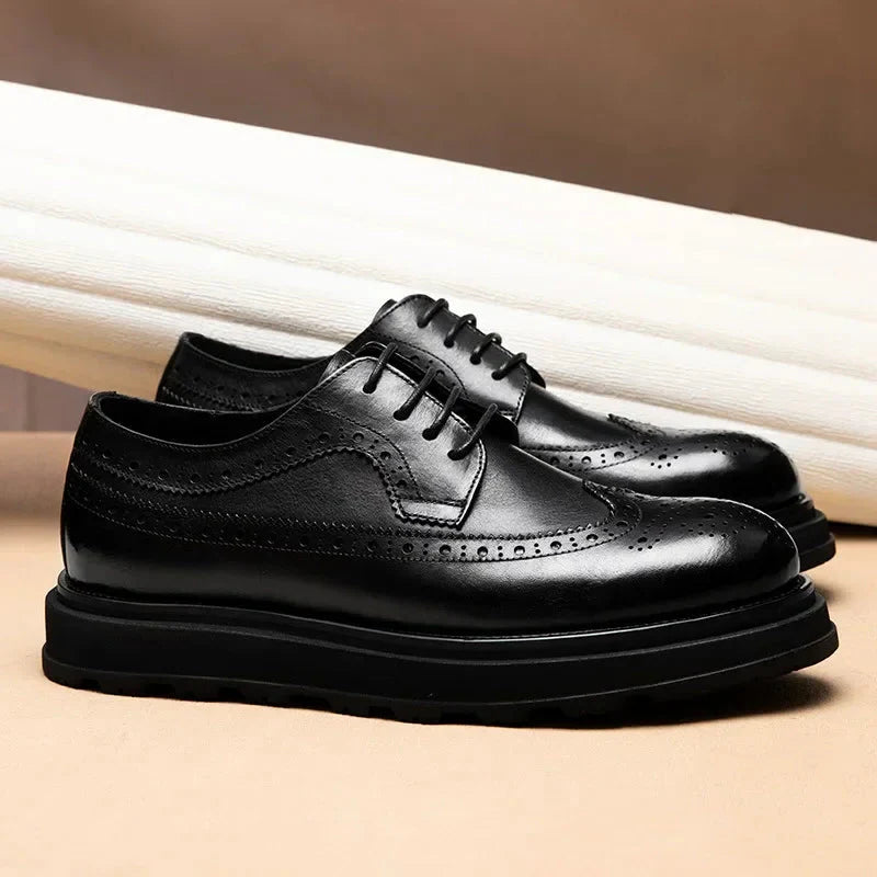 British Men’s Leather Shoes – Thick Sole Retro Brogues for Wedding & Business - Valmmont