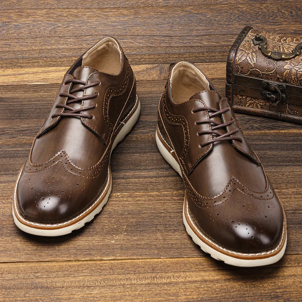 Men’s Casual Business Brogue Shoes – Classic Retro Lace-Up Flats - Valmmont